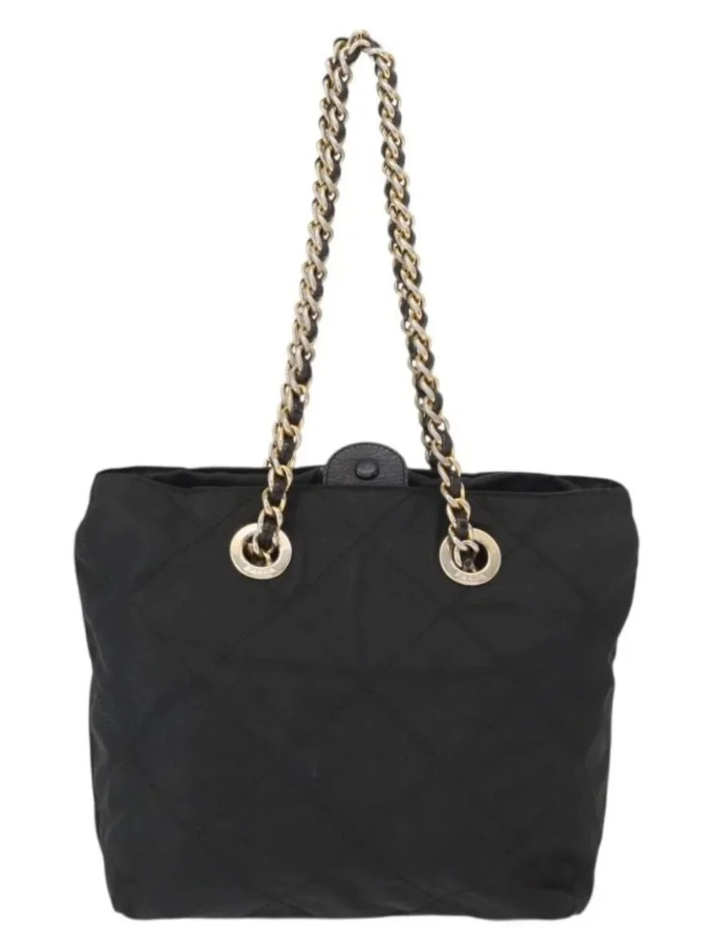 PRADA Chain Hand Bag Nylon Black Gold Auth bs31172 - Picture 3 of 16